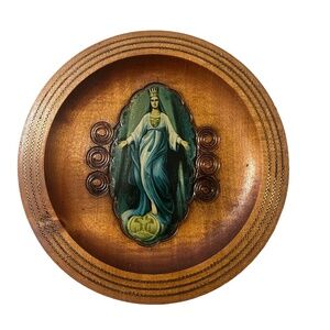 Vintage Wooden Panel of‎ the Virgin Mary, Virgin of the Miraculous Medal"